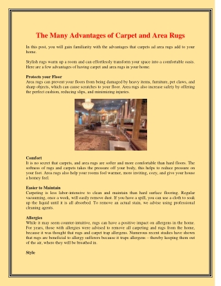 The Many Advantages of Carpet and Area Rugs