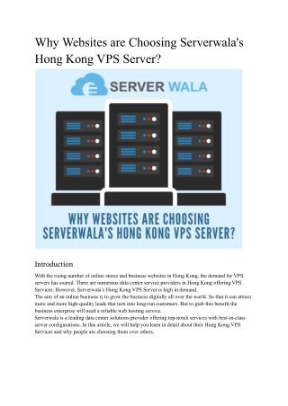 Why Websites are Choosing Serverwala's Hong Kong VPS Server