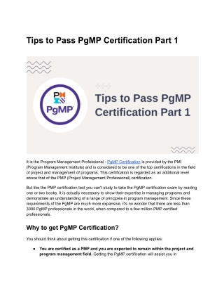 Tips to Pass PgMP Certification Part 1