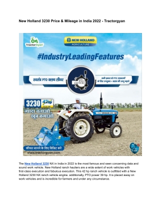 New Holland 3230 Tractor Price, Key Specification in India 2022 - Tractorgyan