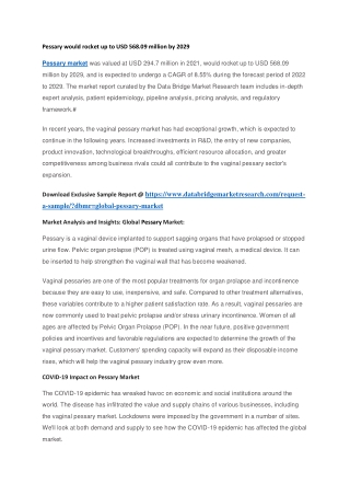 Pessary would rocket up to USD 568.09 million by 2029