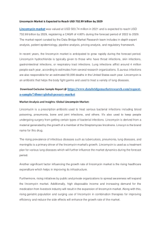 Lincomycin Market is Expected to Reach USD 732.99 billion by 2029