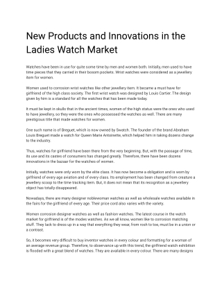 New Products and Innovations in the Ladies Watch Market