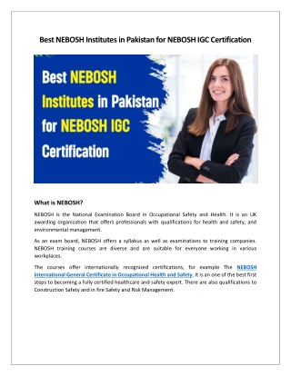 Best NEBOSH Institutes in Pakistan for NEBOSH IGC Certification