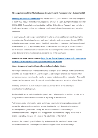 Adrenergic Bronchodilator Market Business Growth, Demand, Trends and Future Outlook to 2029