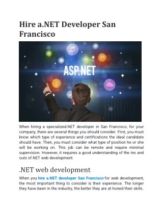 Hire a.NET Developer San Francisco