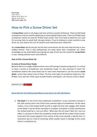 How to Pick a Screw Driver Set