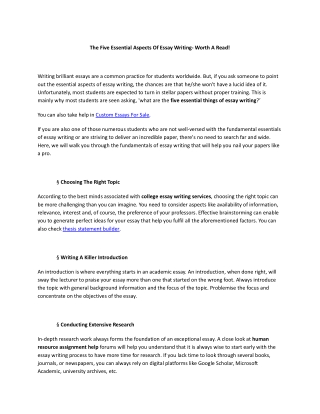The Five Essential Aspects Of Essay Writing- Worth A Read!