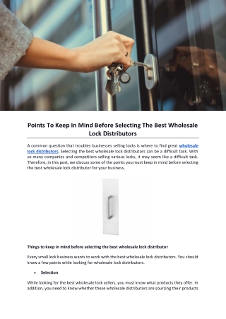 Points To Keep In Mind Before Selecting The Best Wholesale Lock Distributors