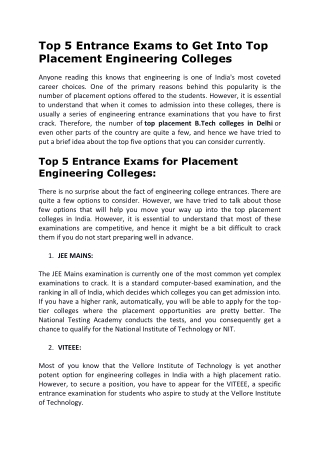 Top 5 Entrance Exams to Get Into Top Placement Engineering Colleges