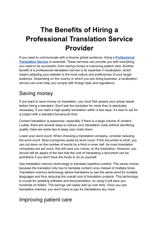 The Benefits of Hiring a Professional Translation Service Provider