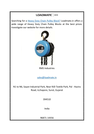 Heavy Duty Chain Pulley Block  Loadmate.in
