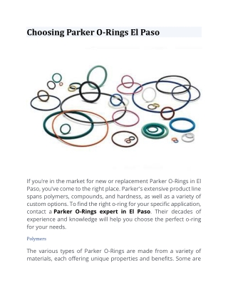 Choosing Parker O-Rings El Paso