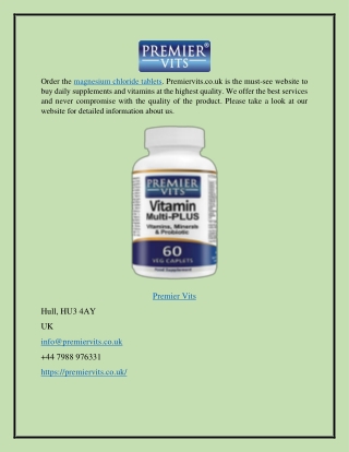 Magnesium Chloride Tablets Premiervits.co.uk