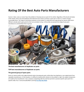 Rating Of the Best Auto Parts Manufacturers