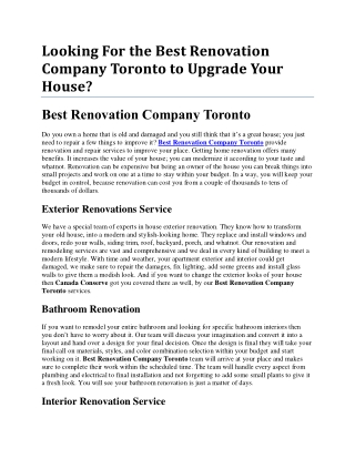 Best renovation company Toronto for interior and exterior transformation