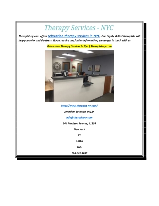 Relaxation Therapy Services In Nyc  Therapist-ny.com