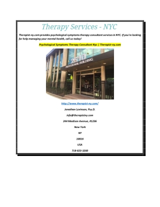 Psychological Symptoms Therapy Consultant Nyc  Therapist-ny.com