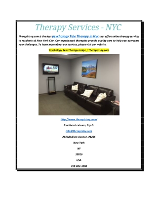 Psychology Tele Therapy In Nyc  Therapist-ny.com