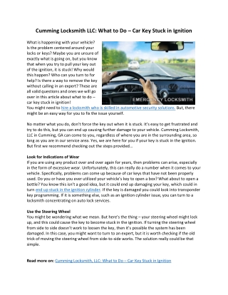Cumming Locksmith LLC What to Do Car Key Stuck in Ignition