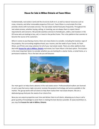 House for Sale in Milton Ontario at Team Hilson