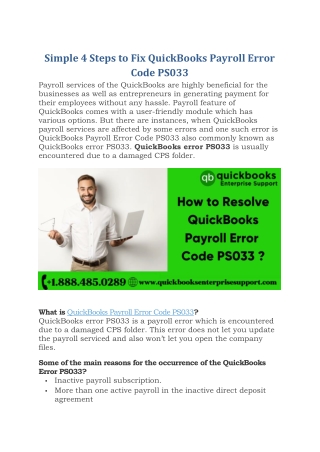 Simple 4 Steps to Fix QuickBooks Payroll Error Code PS033