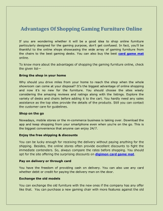 Advantages Of Shopping Gaming Furniture Online