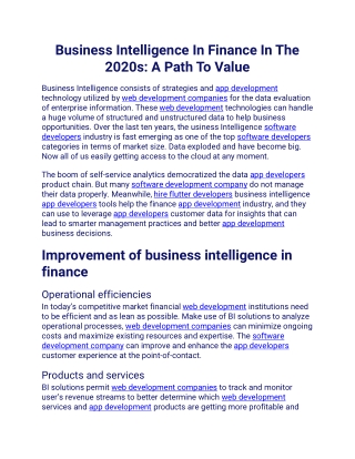 Business Intelligence In Finance In The 2020s A Path To Value