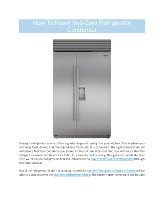 How To Reset Sub-Zero Refrigerator Condenser