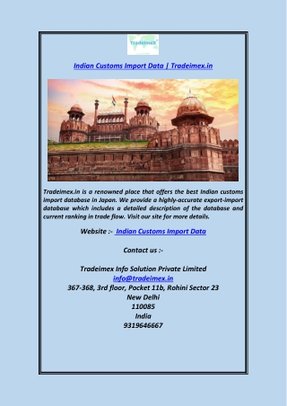 Indian Customs Import DataTradeimex.in