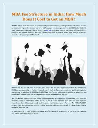 MBA Fee Structure in India: How Much Does It Cost to Get an MBA?