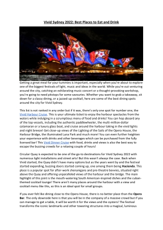 Vivid Sydney 2022: Best Places to Eat and Drink