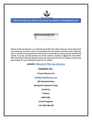 Fillmed Art Filler Lips Lidocaine: Buy Direct, Save Money | Privatepharma.com