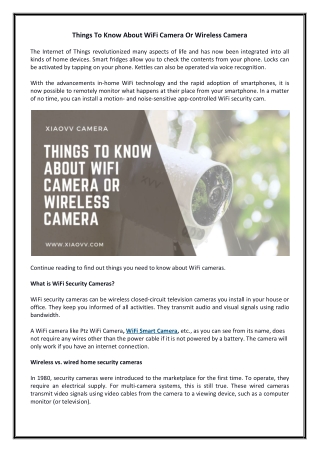 Things To Know About WiFi Camera Or Wireless Camera