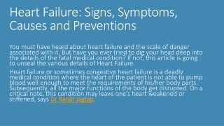 Dr Ranjit Jagtap - Heart Failure: Signs, Symptoms, Causes and Preventions