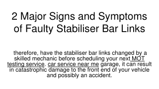 2 Major Signs and Symptoms of Faulty Stabiliser Bar Links