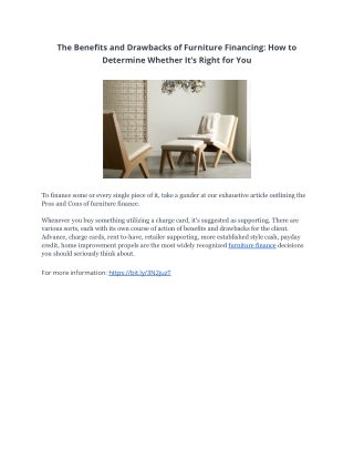 The Benefits and Drawbacks of Furniture Financing: How to Determine Whethor You
