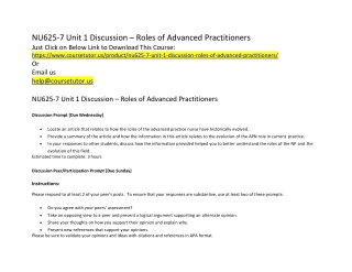 NU625-7 Unit 1 Discussion – Roles of Advanced Practitioners