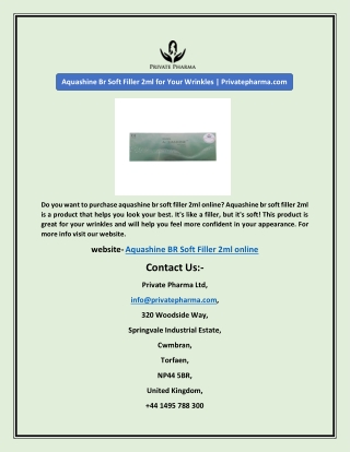 Aquashine Br Soft Filler 2ml for Your Wrinkles | Privatepharma.com