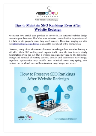 Tips to Maintain SEO Rankings Even After Website Redesign