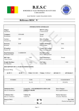 Certificate of Cameroon Resvised - Ameo India Logistics | ECTN Certificate