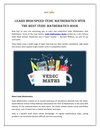 Learn High-Speed Vedic Mathematics with the Best Vedic Mathematics Book