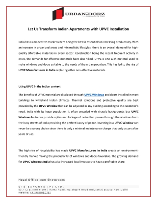 Let Us Transform Indian Apartments with UPVC Installation