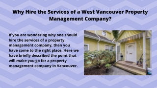 Why You Should Hire the Services of a West Vancouver Property Management Company