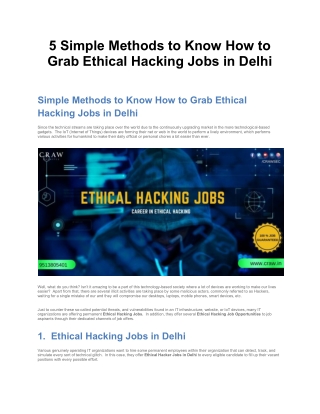 5 Simple Methods to Know How to Grab Ethical Hacking Jobs in Delhi