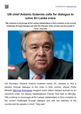 UN chief Antonio Guterres calls for dialogue to solve Sri Lanka crisis