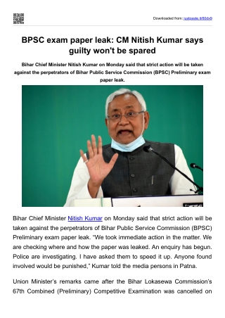 BPSC exam paper leak - CM Nitish Kumar says guilty won't be spared