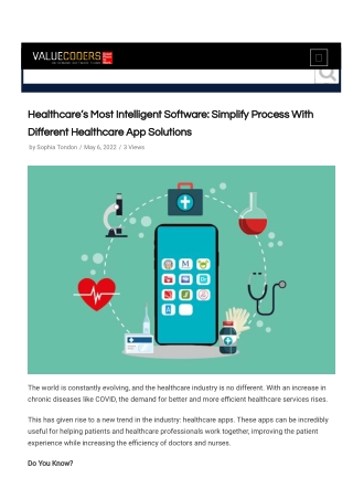 Healthcare’s Most Intelligent Software - Simplify Process With Different Healthcare App Solutions