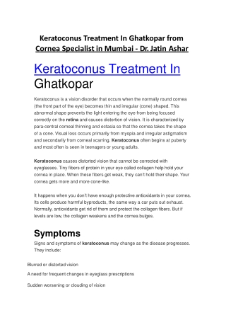 Keratoconus Treatment In Ghatkopar from Cornea Specialist in Mumbai - Dr. Jatin Ashar