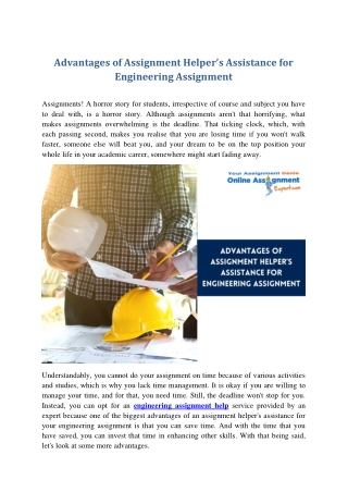Advantages of Assignment Helper’s Assistance for Engineering Assignment